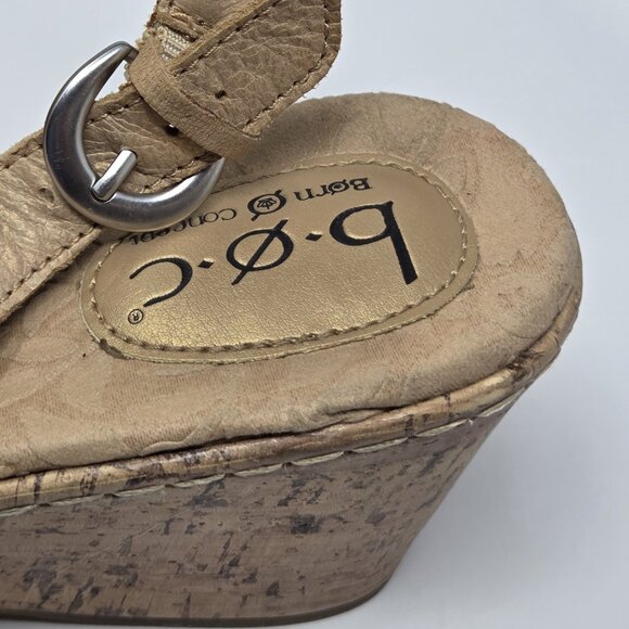 BOC Born Leather Slingback Dandee Bronze Wedge Sandals Flower Cork Cushion Sz 11 - Picture 14 of 14